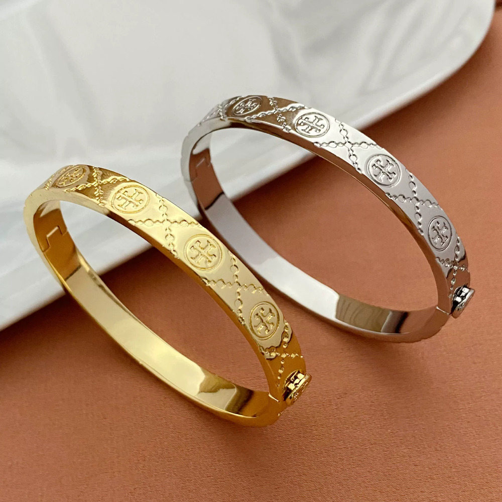 Tory Burch Enamel Inlaid Letter Metal Bracelet